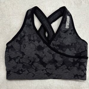 Gymshark Charcoal and Black Camo Sports Bra Small